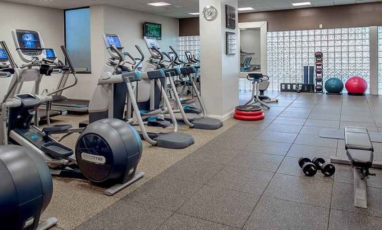 well-equipped fitness center at Hilton St. Louis Airport.