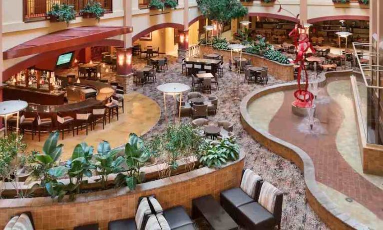 Stylish lobby area perfect as workspace at the Embassy Suites by Hilton Nashville SE Murfreesboro.