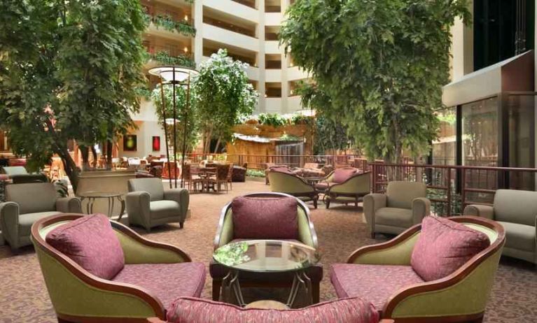 Beautiful hotel lobby area perfect as workspace at the Embassy Suites by Hilton Hot Springs Hotel & Spa.