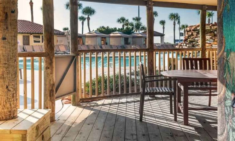 Beautiful terrace perfect as workspace in a hotel suite at the Hilton Galveston Island Resort.