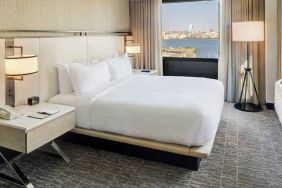 beautiful king room with lovely views at DoubleTree by Hilton Hotel & Suites Jersey City.