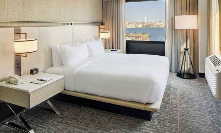 beautiful king room with lovely views at DoubleTree by Hilton Hotel & Suites Jersey City.