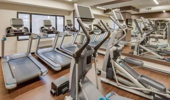 fully equipped fitness center at DoubleTree by Hilton Hotel & Suites Jersey City.