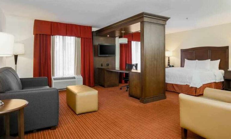 Spacious and comfortable king suite at the Hampton Inn Champaign Urbana.