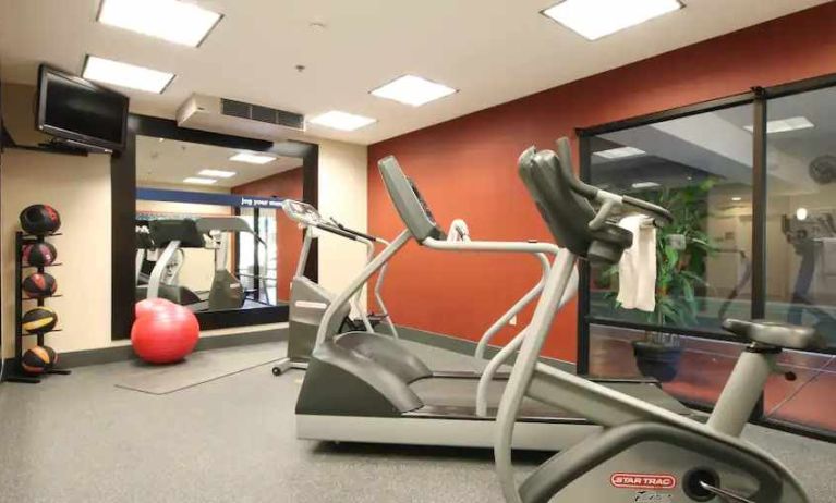 Fitness center at the Hampton Inn Champaign Urbana.