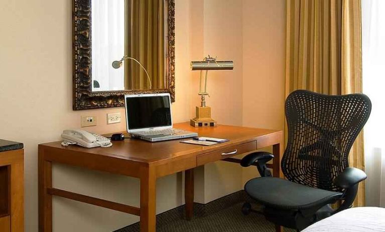 Working station by the window at the Hilton Garden Inn Houston Energy Corridor.