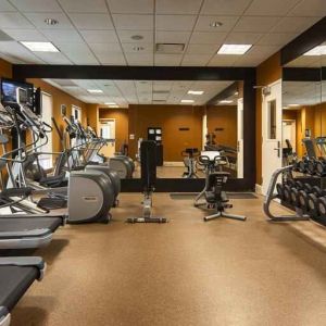 Fully equipped fitness center at the Hilton Garden Inn Houston Galleria Area.