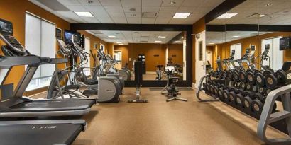 Fully equipped fitness center at the Hilton Garden Inn Houston Galleria Area.