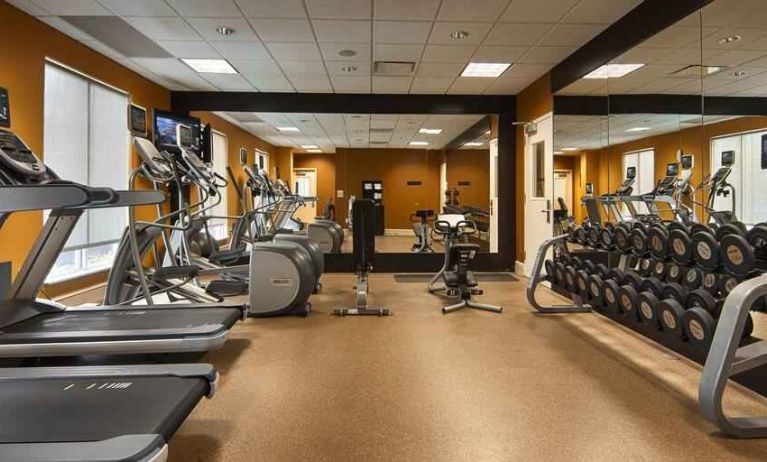 Fully equipped fitness center at the Hilton Garden Inn Houston Galleria Area.