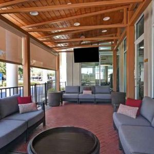 Outdoor terrace perfect as workspace at the Hilton Garden Inn Houston Galleria Area.