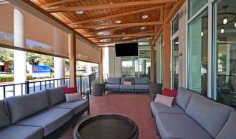 Outdoor terrace perfect as workspace at the Hilton Garden Inn Houston Galleria Area.