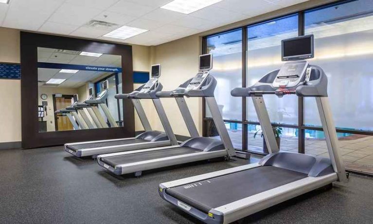 fully equipped fitness center with treadmills at Hampton Inn Salt Lake City-Downtown.