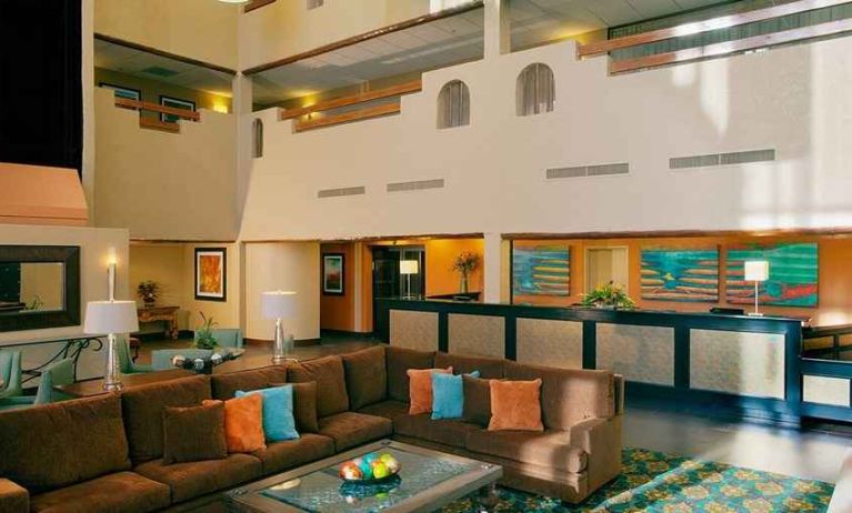 very comfortable lobby and coworking space at DoubleTree by Hilton Hotel Santa Fe.