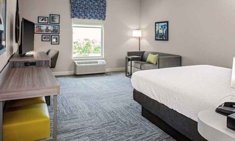 spacious delux king room with TV, work desk and lots of natural light at Hampton Inn Cranbury.