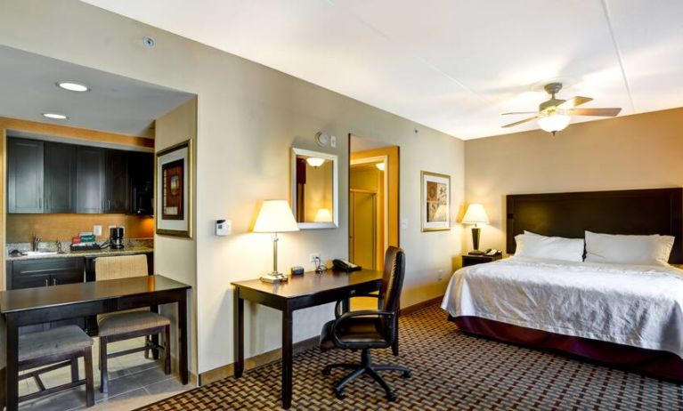 King suite with kitchenette and working station at the Homewood Suites by Hilton Bel Air.