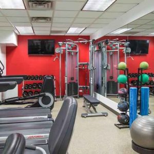 Fitness center with treadmills and machines at the Hilton Chicago-Northbrook.