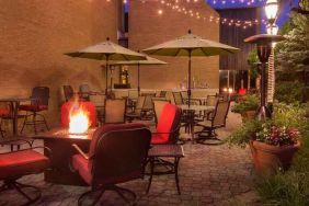 Beautiful workspace for co-working by the firepit at the Hilton Chicago-Northbrook.