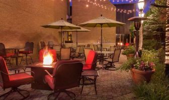 Beautiful workspace for co-working by the firepit at the Hilton Chicago-Northbrook.