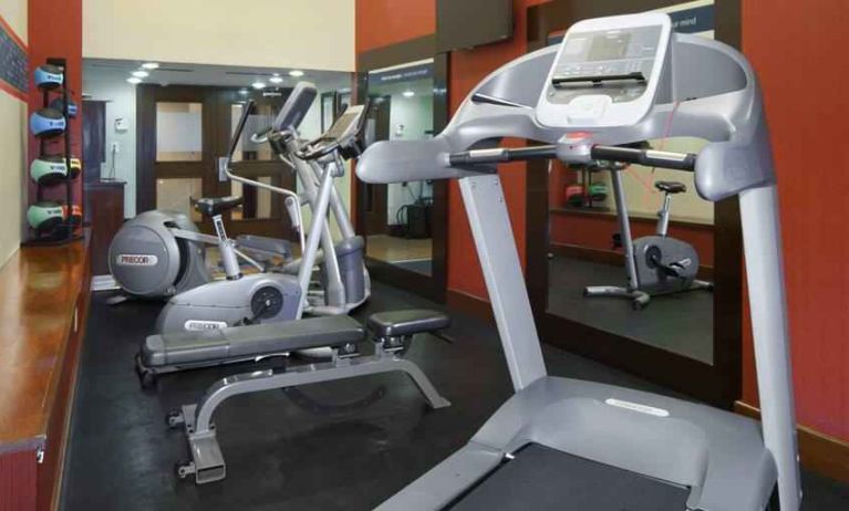 Fitness center with treadmills ans machines at the Hampton Inn & Suites Mexico City - Centro Historico.