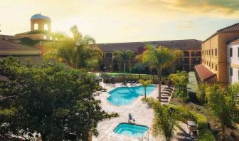 Beautiful aerial view of the hotel pool at the DoubleTree by Hilton Sonoma Wine Country.