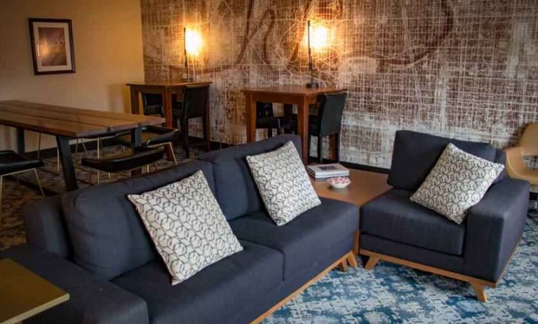 Comfortable hotel lounge perfect for co-working at the DoubleTree by Hilton Wichita Airport.