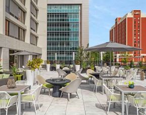 Outdoor patio with city view at the Hilton Birmingham at UAB.