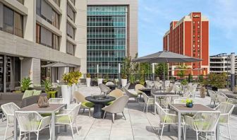 Outdoor patio with city view at the Hilton Birmingham at UAB.