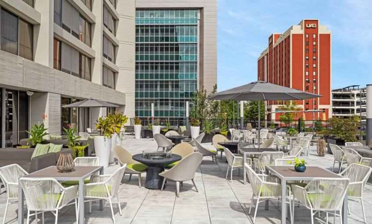 Outdoor patio with city view at the Hilton Birmingham at UAB.