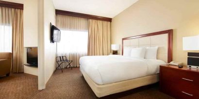 King bedroom with window at the DoubleTree Suites by Hilton Cincinnati-Blue Ash.