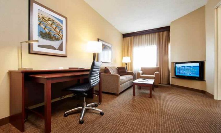 Working station in a hotel room at the DoubleTree Suites by Hilton Cincinnati-Blue Ash.