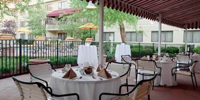 Outdoor patio perfect for co-working at the DoubleTree Suites by Hilton Cincinnati-Blue Ash.