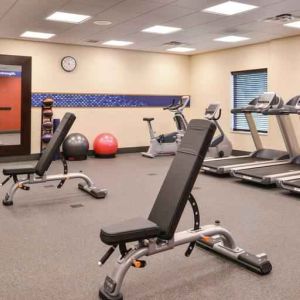 Fully equipped fitness center at the Hampton Inn & Suites St. Paul Oakdale/Woodbury by Hilton.