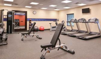 Fully equipped fitness center at the Hampton Inn & Suites St. Paul Oakdale/Woodbury by Hilton.