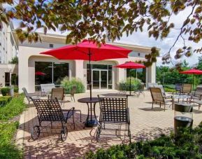 Outdoor patio perfect as workspace at the Hampton Inn & Suites Leesburg.