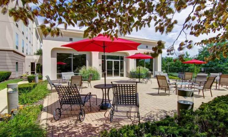 Outdoor patio perfect as workspace at the Hampton Inn & Suites Leesburg.