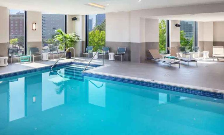 Bright and relaxing indoor pool at the Hampton Inn Boston Seaport District.