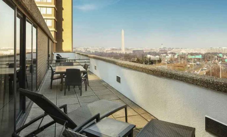 Hotel terrace overlooking the city at the DoubleTree by Hilton Washington DC - Crystal City.