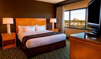 King suite with TV screen and window at the DoubleTree Suites by Hilton Orlando - Disney Springs Area.