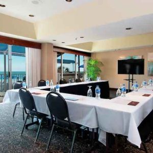 Bright meeting room with u shape table at the DoubleTree Beach Resort by Hilton Tampa Bay - North Redingto.