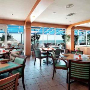 Restaurant area perfect for co-working at the DoubleTree Beach Resort by Hilton Tampa Bay - North Redingto.