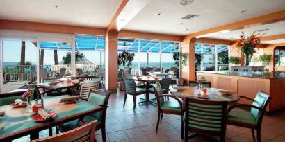 Restaurant area perfect for co-working at the DoubleTree Beach Resort by Hilton Tampa Bay - North Redingto.