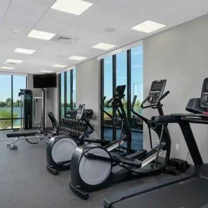 Bright fitness center with treadmills at the Hampton Inn Burley.