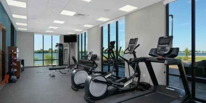 Bright fitness center with treadmills at the Hampton Inn Burley.