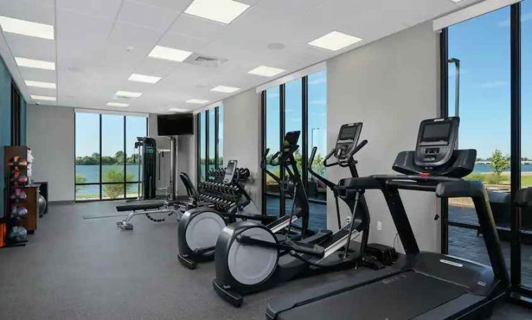 Bright fitness center with treadmills at the Hampton Inn Burley.