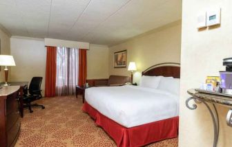 Spacious king guestroom with king size bed at the DoubleTree by Hilton Grand Rapids Airport.