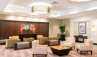 Lobby workspace at the DoubleTree by Hilton Grand Rapids Airport.