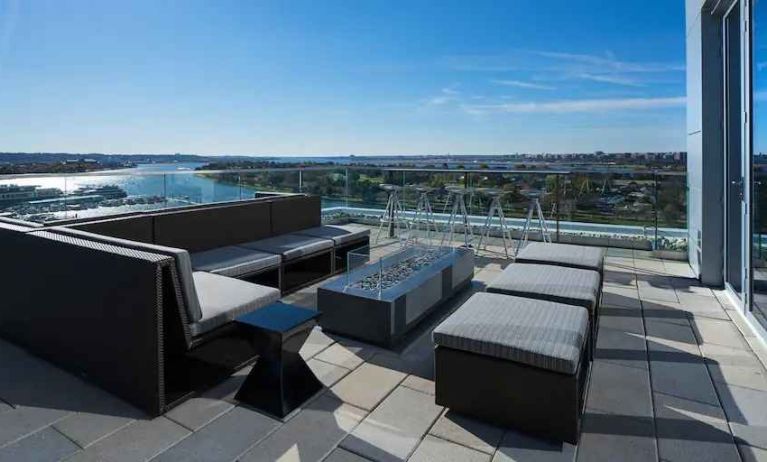 Hotel terrace overlooking the wharf at the Canopy by Hilton Washington DC The Wharf.