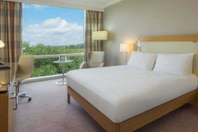 Bright king bedroom with view at the Hilton Reading.