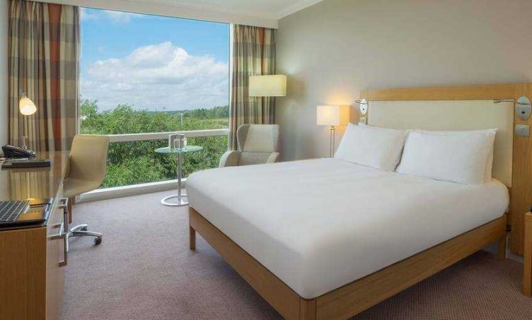 Bright king bedroom with view at the Hilton Reading.