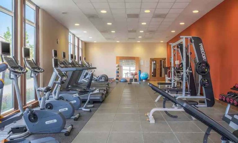 Fitness center with treadmills and machines at the Hilton Reading.